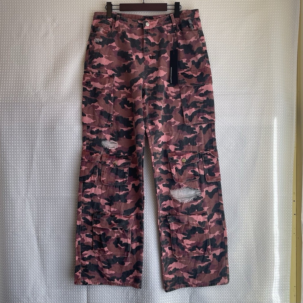 Rockstar Original Pink Camo Jahmani Wide Leg Cargo Jeans Women XL NWT Streetwear